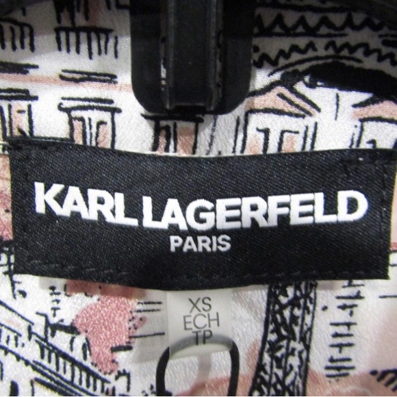 Karl Lagerfeld Beige Button-Up Shirt with Abstract Red and Black Pattern - Picture 2 of 3